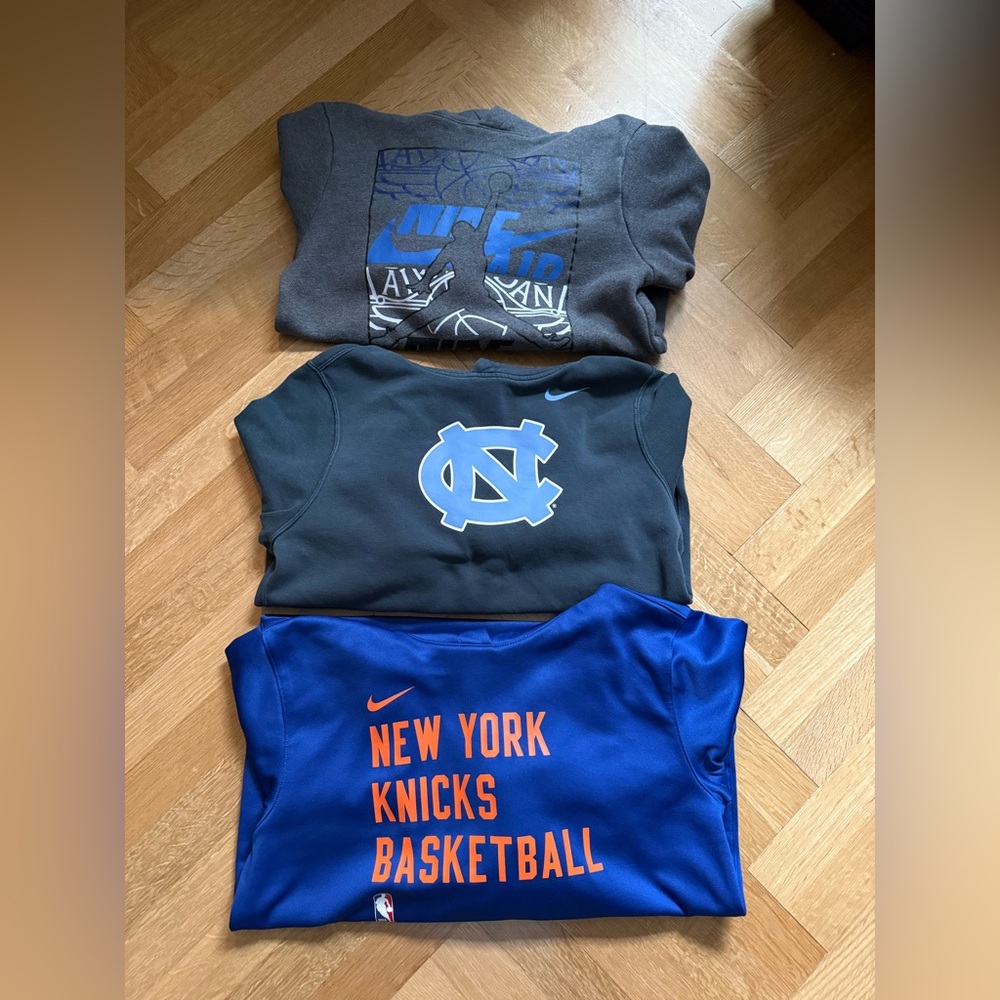 Set of 3 hoodies! Kids size L- Tarheels, Knicks, and Nike hoodie.